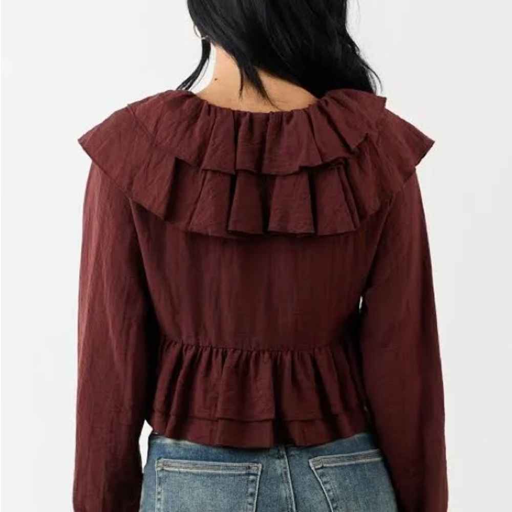 Le Lis Burgundy Ruffled Blouse - Picture 2 of 4